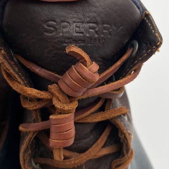 Sperry Saltwater Duck Boots Womens Size 7 Brown Leather Navy Rubber STS91175 - Picture 2 of 13